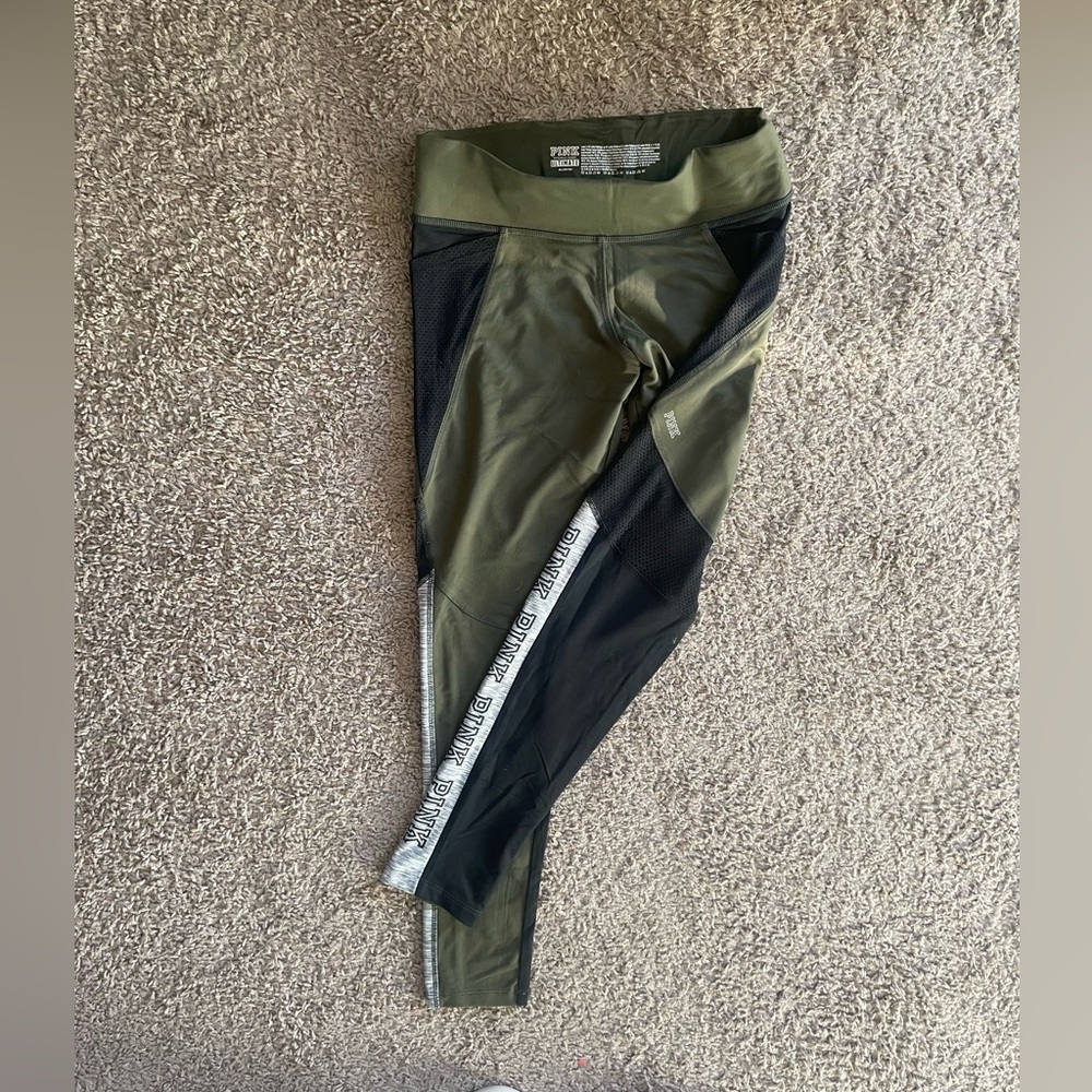 Victoria's Secret full length Olive Green Leggings with Black and Gray Accents